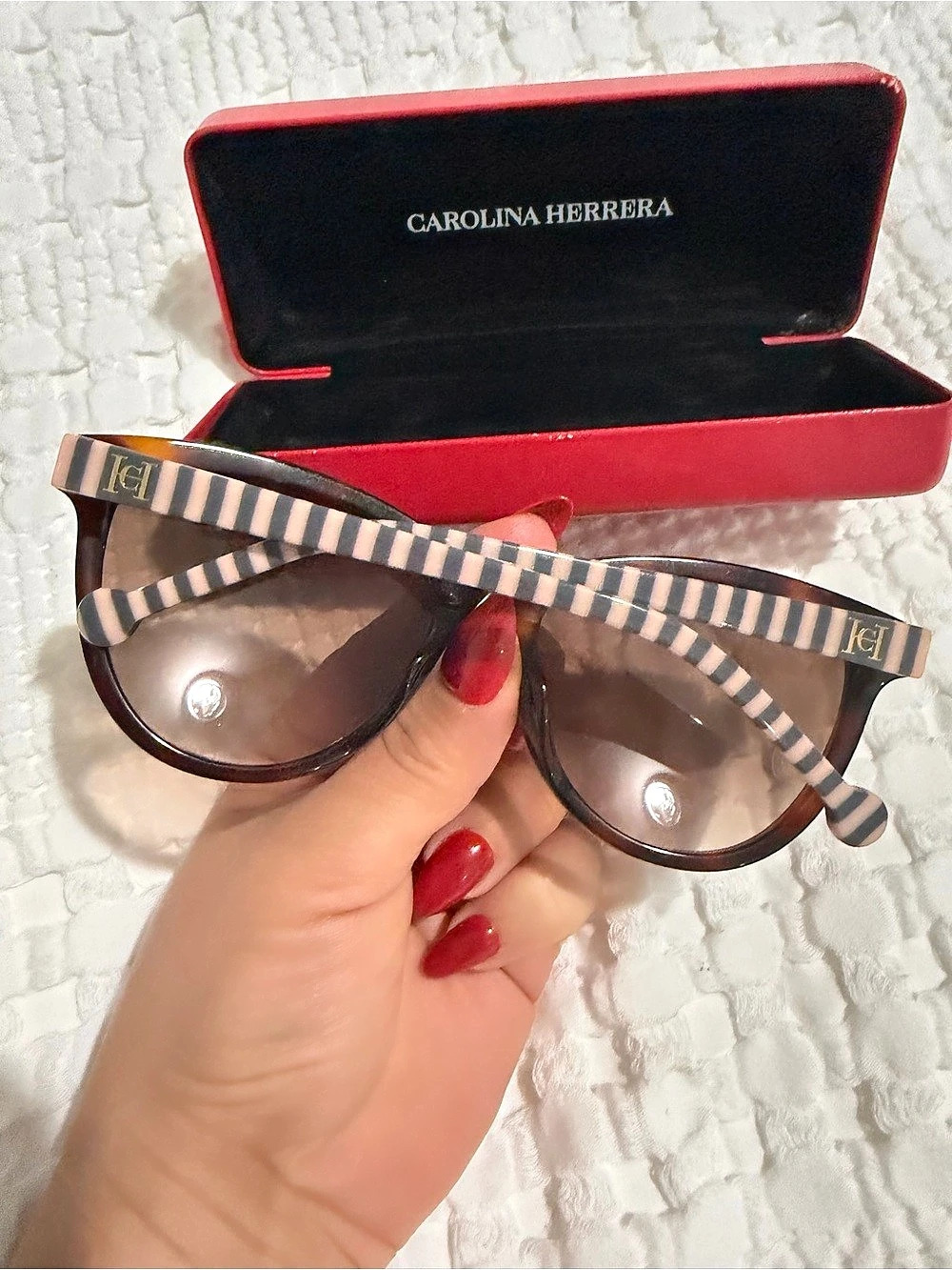 Carolina Herrera Geometric Brown & Red Sunglasses